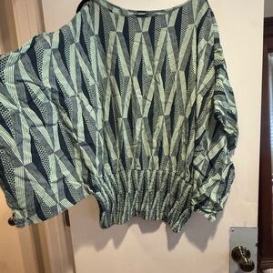 Manaola Black and Green Patterned Blouse
